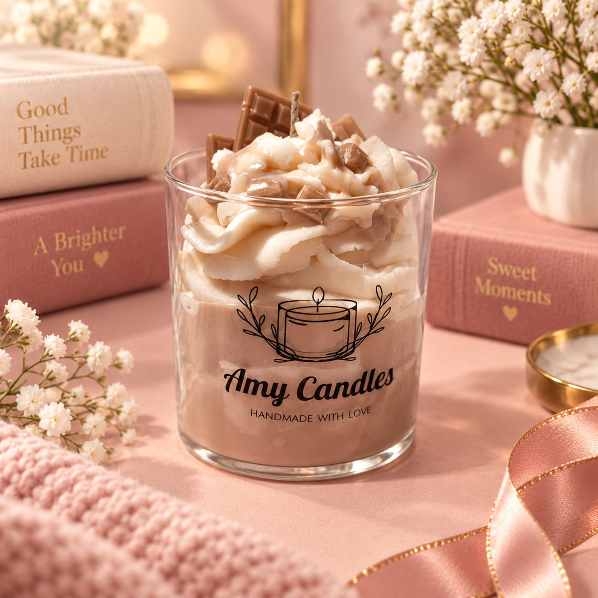 נר ריחני עבודת יד מבית "Amy Candles"- ריח שוקולד.